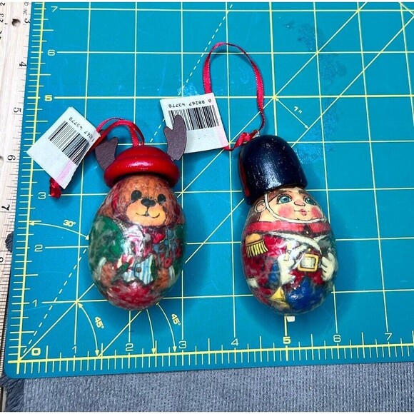 VTG Christmas Ornament 1991 Nutcracker Reindeer Soldier Egg Shaped Lot Signed - Picture 12 of 12